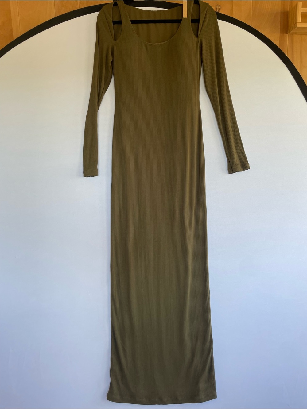 ShapeLLX Shapewear Maxi Dress Olive Green L Ribbed Cut Out Bodycon Shaping NWT